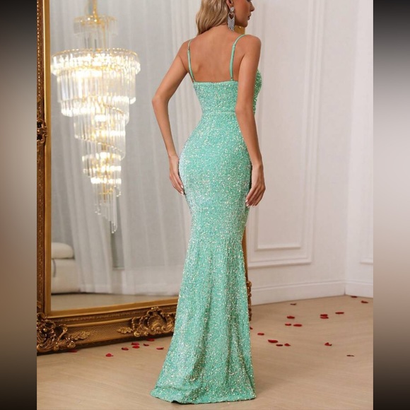 Luxe mermaid hem party formal evening sequins gown dress - Picture 3 of 7